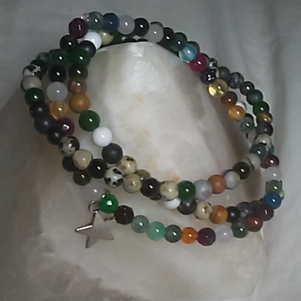 Triple Strand Multistone Star Charm Bracelet
